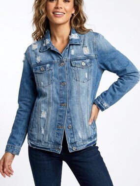 CAVALINI Denim Collection Distressed Trucker Jacket Grunge XL